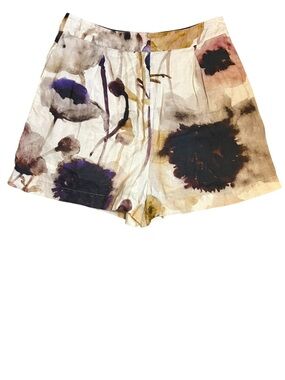 Karina Grimaldi Floral Linen Shorts Medium High Rise Summer Resort Boho